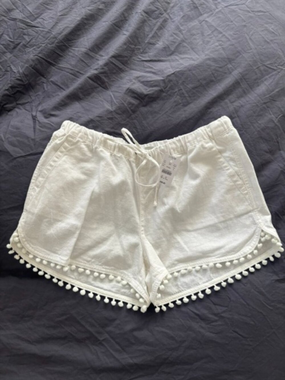 J.CREW NEW w/ Tags - Pom-Pom Linen-Cotton Drawstring Shirt in White